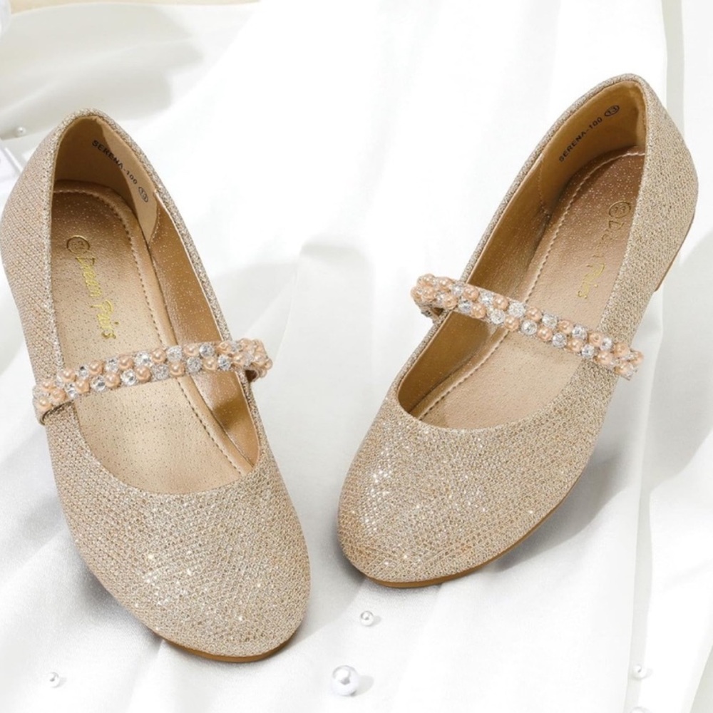 GUC DREAM PAIRS Girls Dress Shoes Ballerina Flats Gold Glitter Size 2
